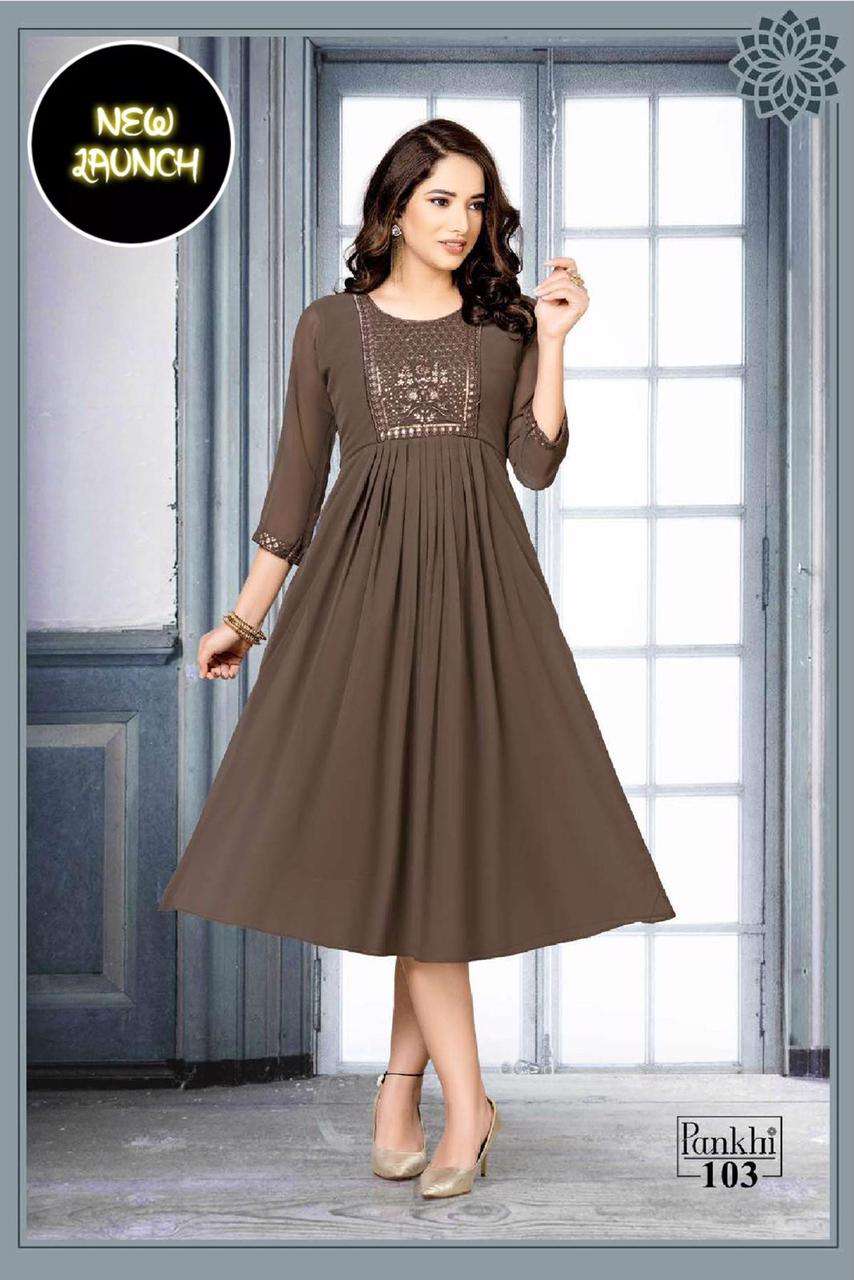 S3 Forever-Beauty Pankhi Vol-1 - Heavy Georgette Chiffon Embroidery Work Kurti-103